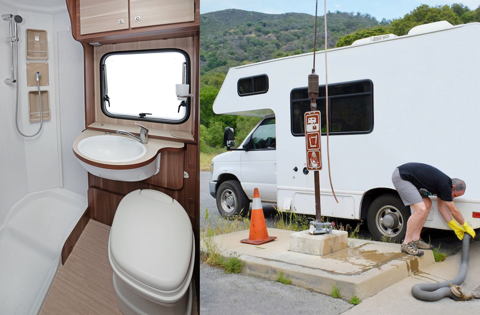 Portable RV/camper toilet and holding tank setup in Yuba City, California