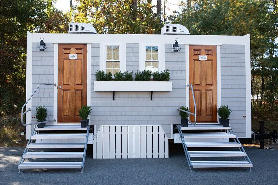 Wedding restroom units discretely staged at a venue in Yuba City, California